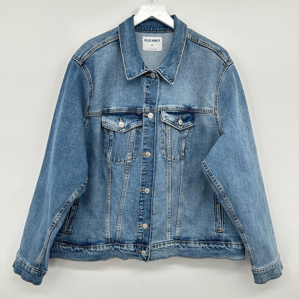 Old‎ Navy Denim Jacket Plus Size XXL Trucker Stretch Jean Pockets Minimalist New - Picture 13 of 13